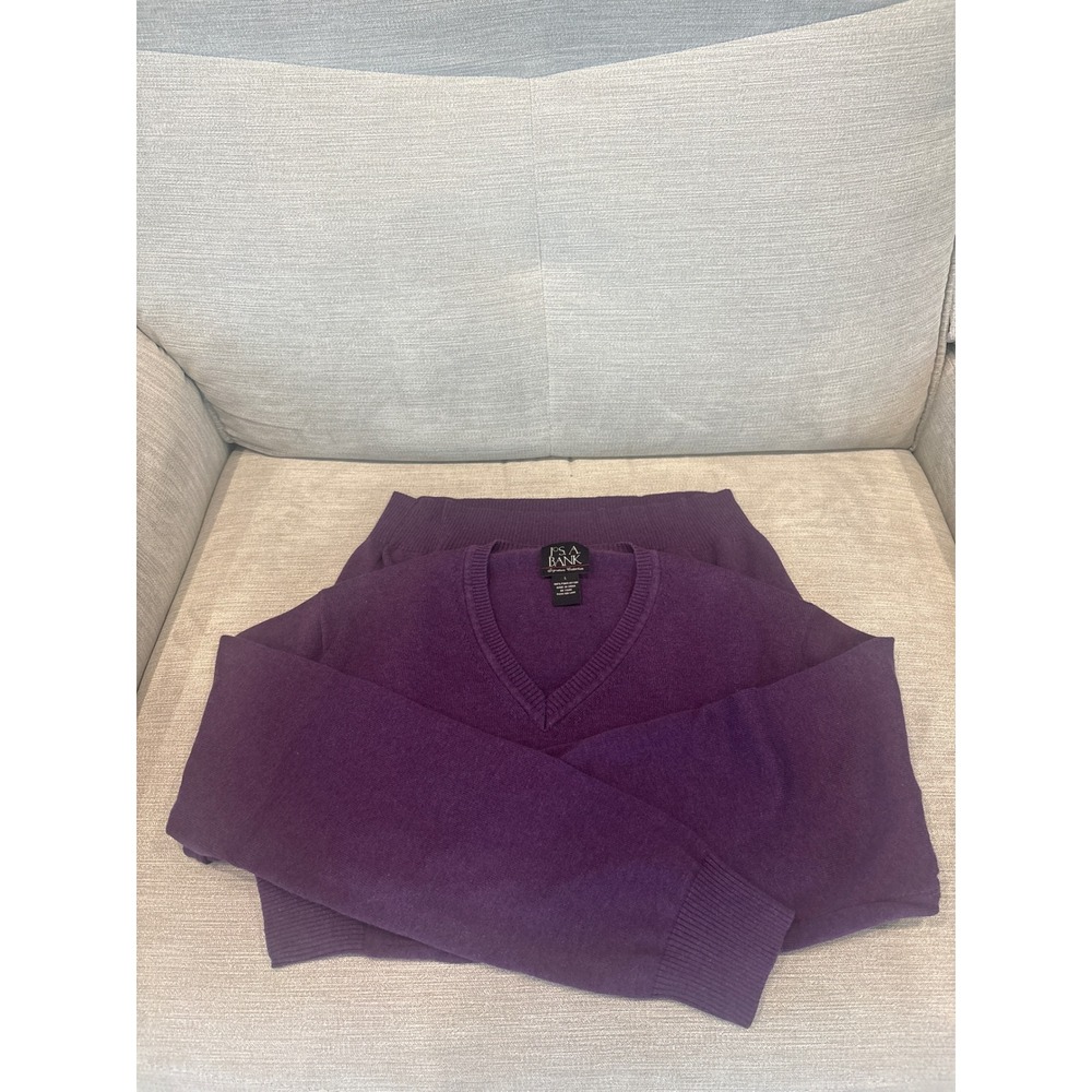 JOS A‎ BANK Mens V Neck Sweater Purple 100% Pima Cotton Signature Collection-L